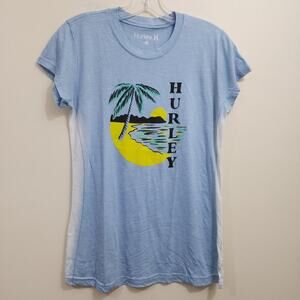 Hurley NWOT bleach dyed sides palm tree graphic cap sleeve t-shirt junior size L